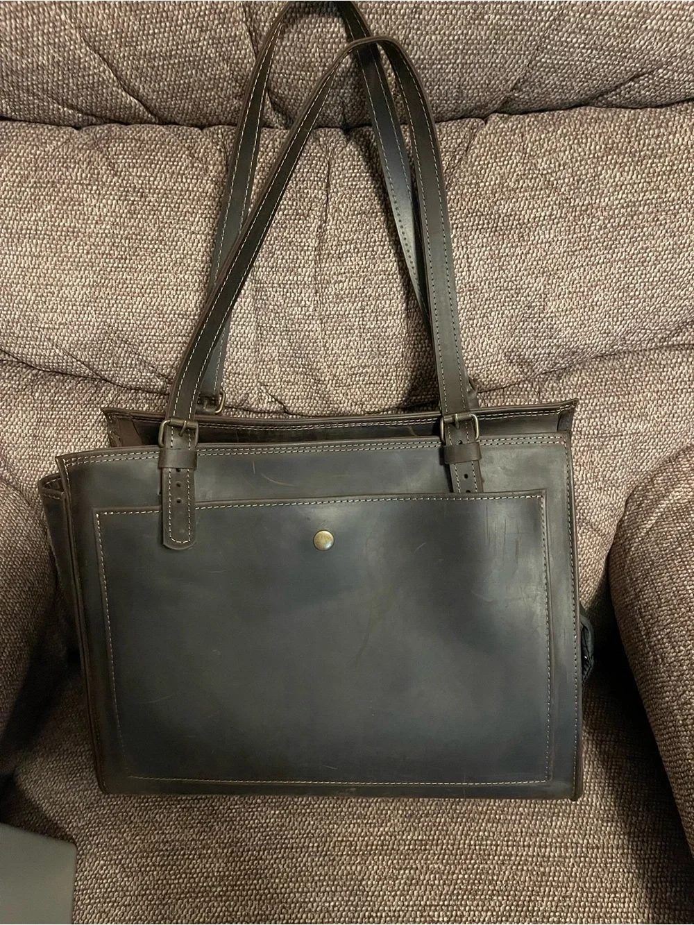 Dark Brown Leather Dog Tote Bag